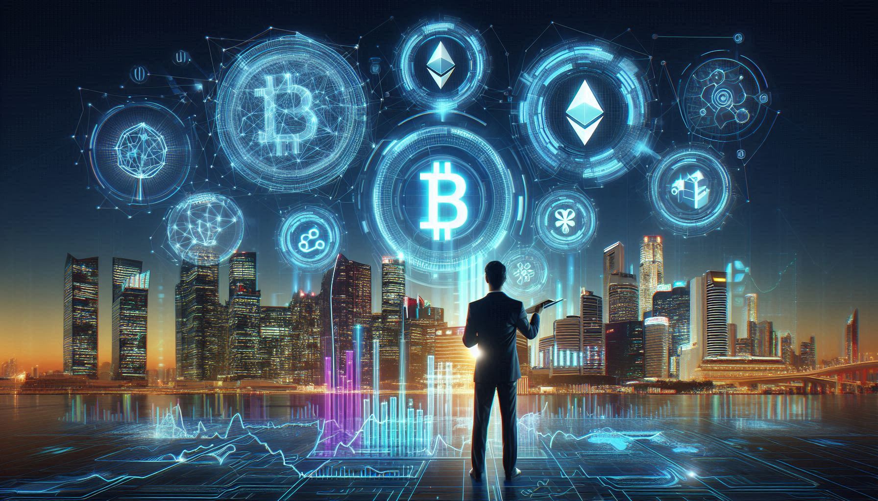 Indian investor analyzing cryptocurrency market trends in 2025 with digital charts of Bitcoin, Ethereum, and altcoins in a futuristic interface.
