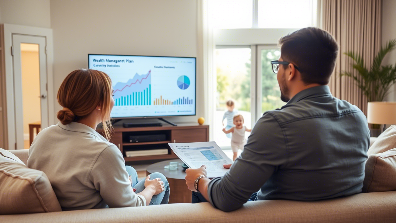 Couple reviewing their long-term wealth management plan for financial security