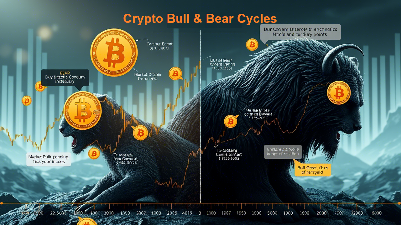 Crypto market cycles chart showing bull and bear market patterns for cryptocurrency investment strategy