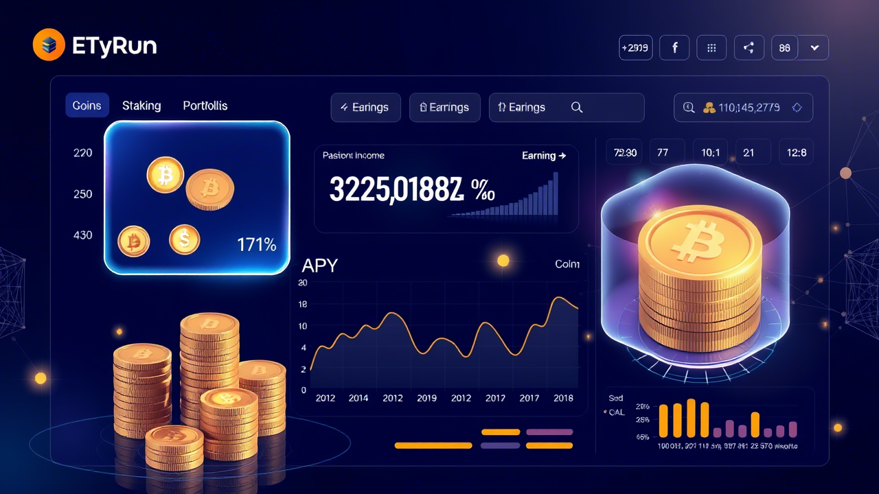 Crypto staking dashboard showing passive income from digital asset holdings and staking rewards